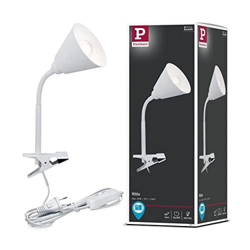 Paulmann 95431 Klemmleuchte Vitis mit Flexarm rund max. 20 Watt Lampe Schnurschalter Weiß Metall, Kunststoff E14 ohne Leuchtmittel