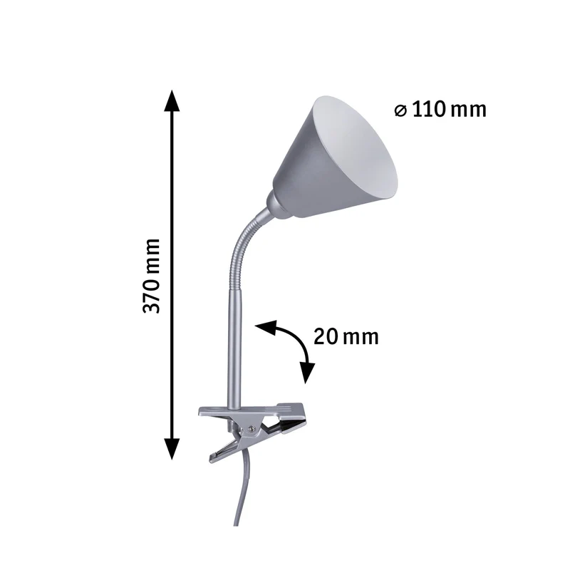 Paulmann 95431 Klemmleuchte Vitis mit Flexarm rund max. 20 Watt Lampe Schnurschalter Weiß Metall, Kunststoff E14 ohne Leuchtmittel