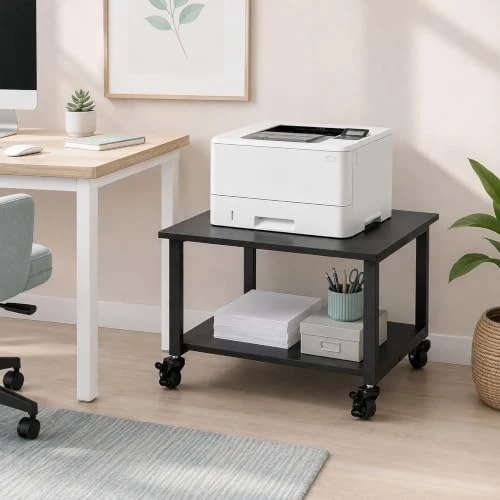 Relaxdays Druckertisch mit Rollen, schwarz