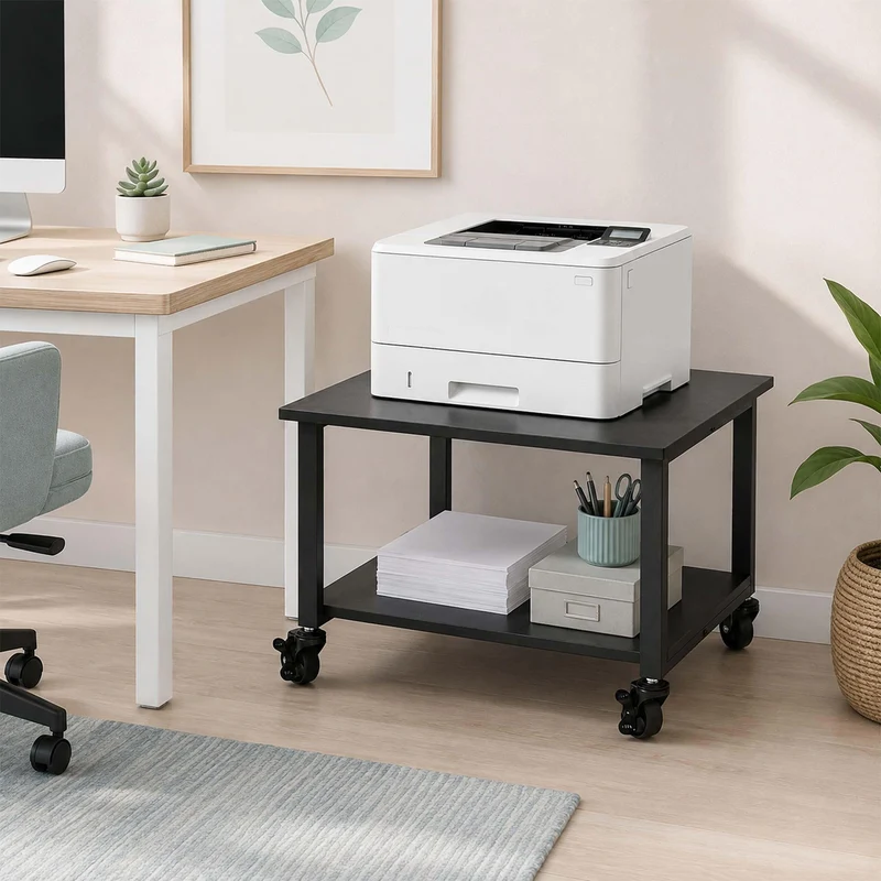 Relaxdays Druckertisch mit Rollen, schwarz