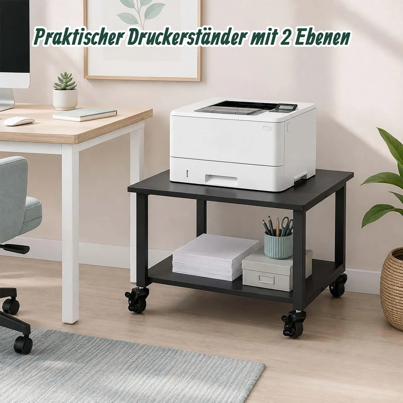 Relaxdays Druckertisch mit Rollen, schwarz