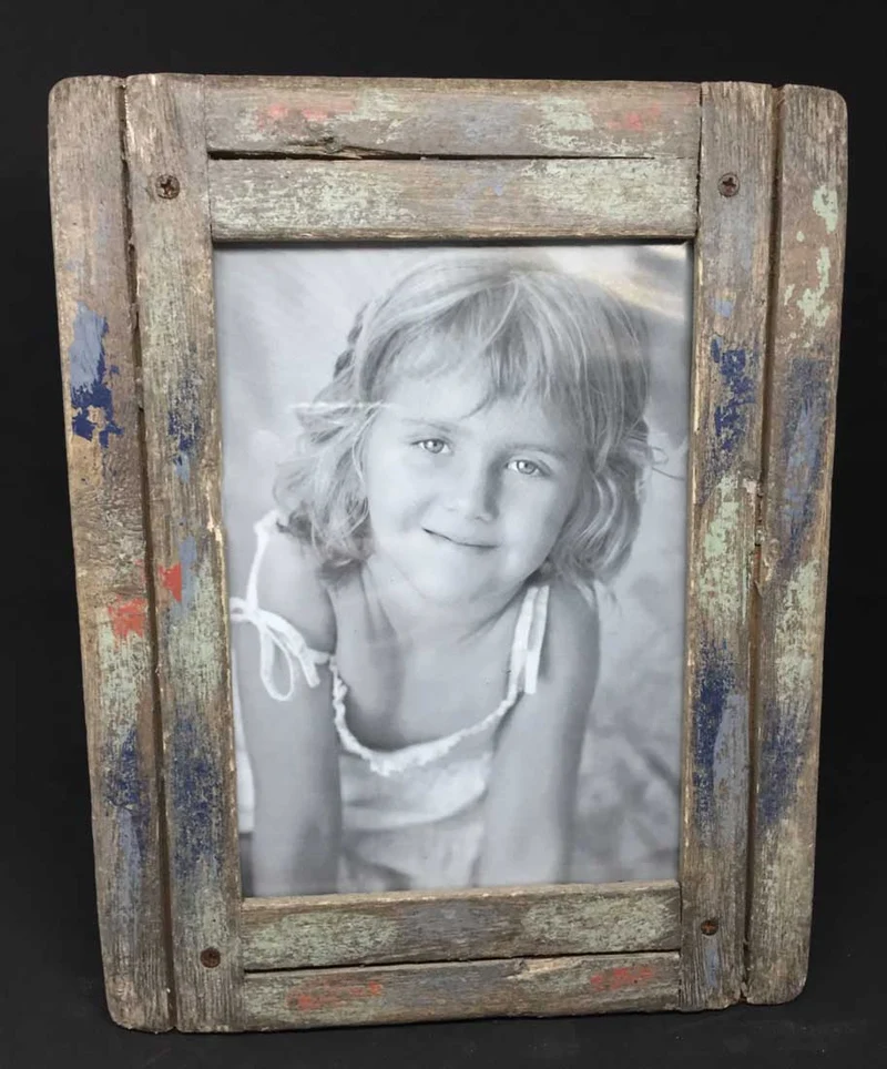 Vintage Holz Bilderrahmen 10x15cm Recycelt Grau Blau Aufsteller Fotorahmen