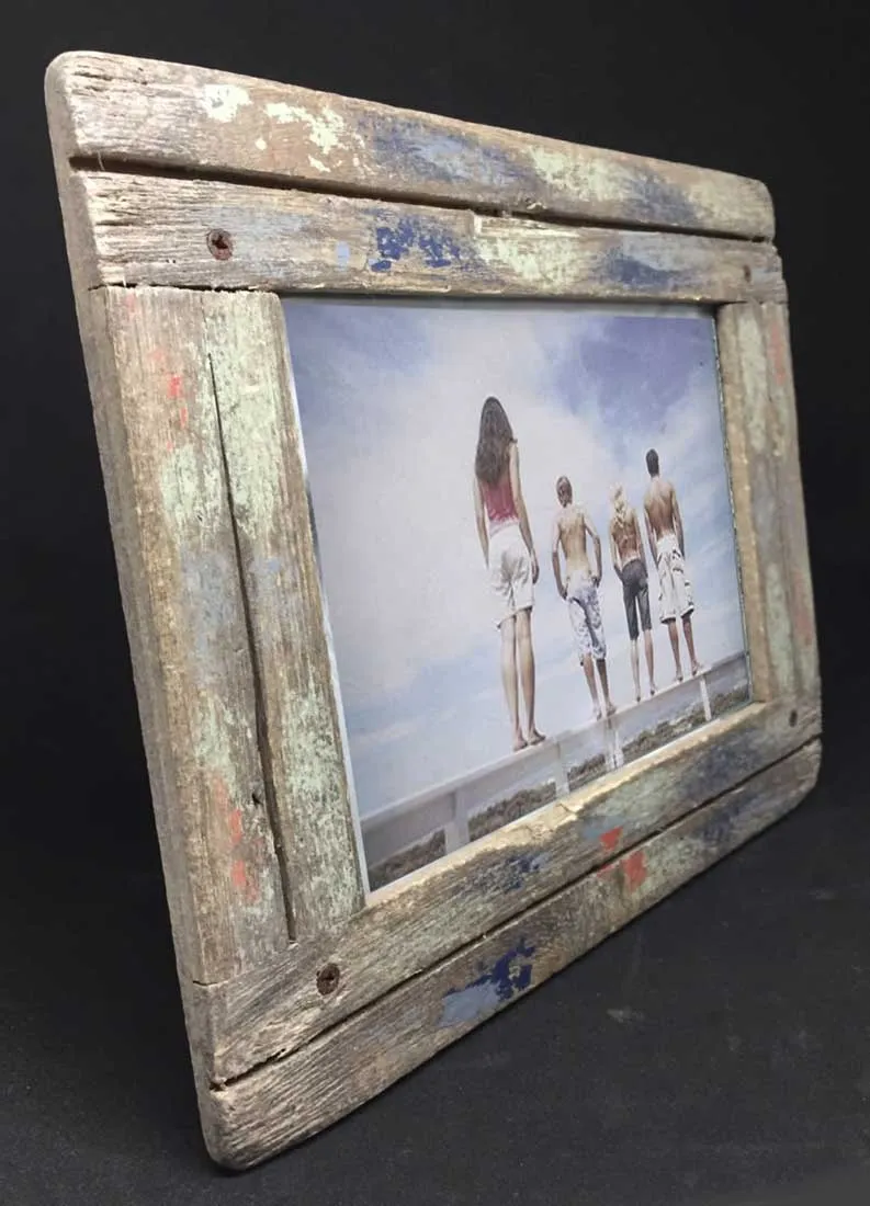 Vintage Holz Bilderrahmen 10x15cm Recycelt Grau Blau Aufsteller Fotorahmen