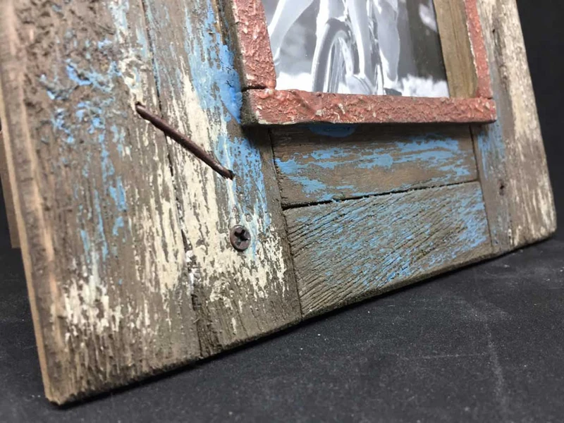 Vintage Holz Bilderrahmen 10x15cm Recycelt Grau Blau Aufsteller Fotorahmen