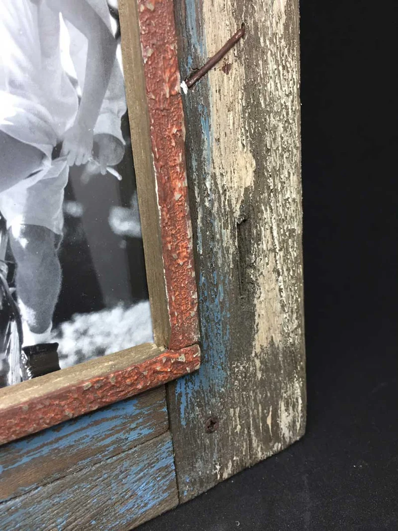 Vintage Holz Bilderrahmen 10x15cm Recycelt Grau Blau Aufsteller Fotorahmen