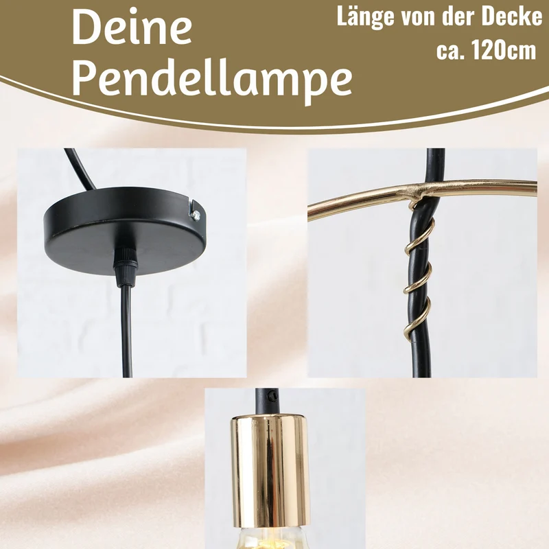 Pendel-Leuchte Ring Gold 40cm E27 Rund Hängelampe Hängeleuchte Deckenleuchte