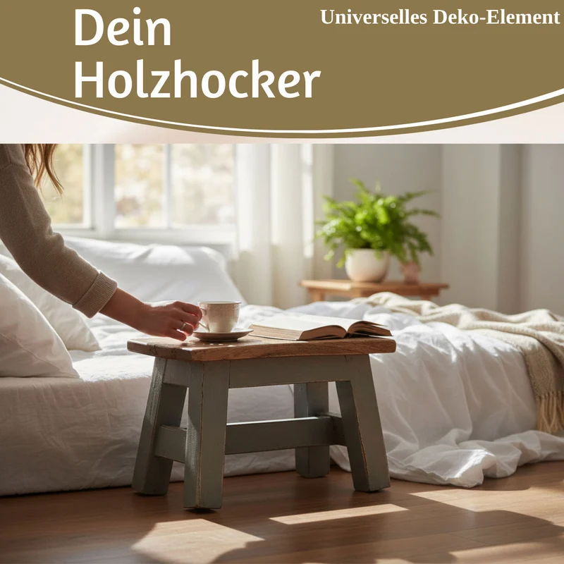 Vintage Holz Fußhocker Grau 30cm Tritthocker Schemel Fußbank Bänkchen