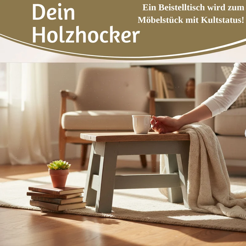 Vintage Holz Fußhocker Grau 30cm Tritthocker Schemel Fußbank Bänkchen