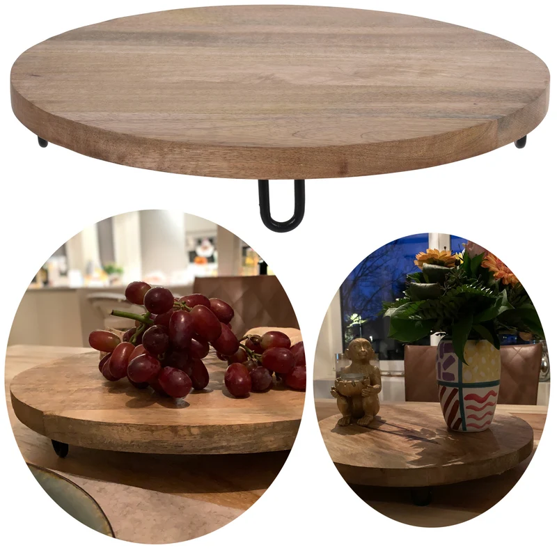Mango Holz Serviertablett 30cm Rund Massiv 4 Füße Rund Servierbrett Schneidebrett