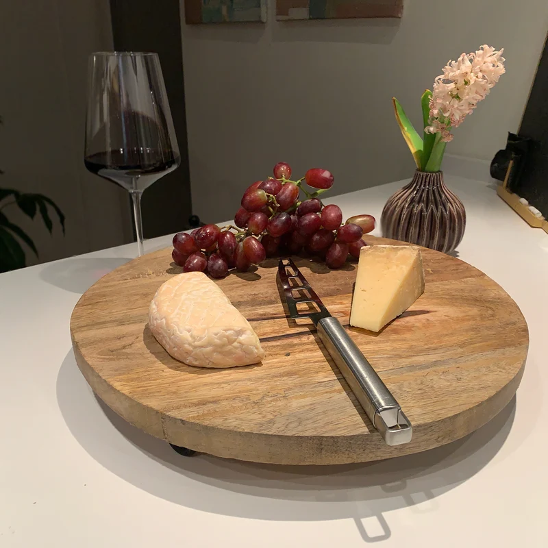 Mango Holz Serviertablett 30cm Rund Massiv 4 Füße Rund Servierbrett Schneidebrett