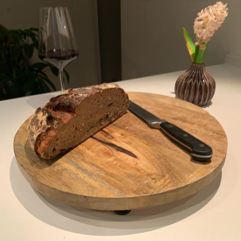 Mango Holz Serviertablett 30cm Rund Massiv 4 Füße Rund Servierbrett Schneidebrett