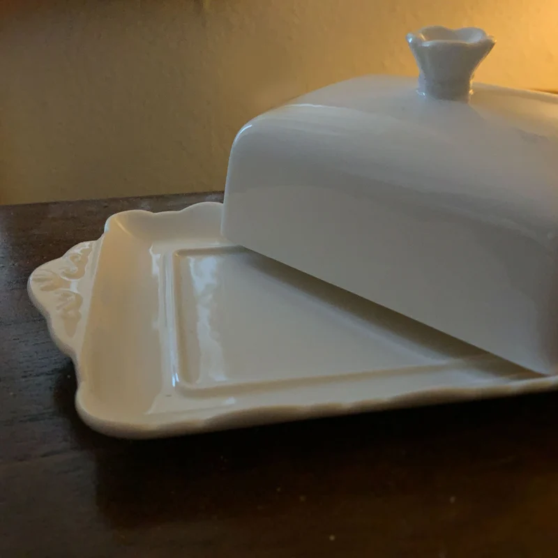 Vintage XL Porzellan Butterdose 19cm Weiß Deckel 250g Butterglocke Butterschale