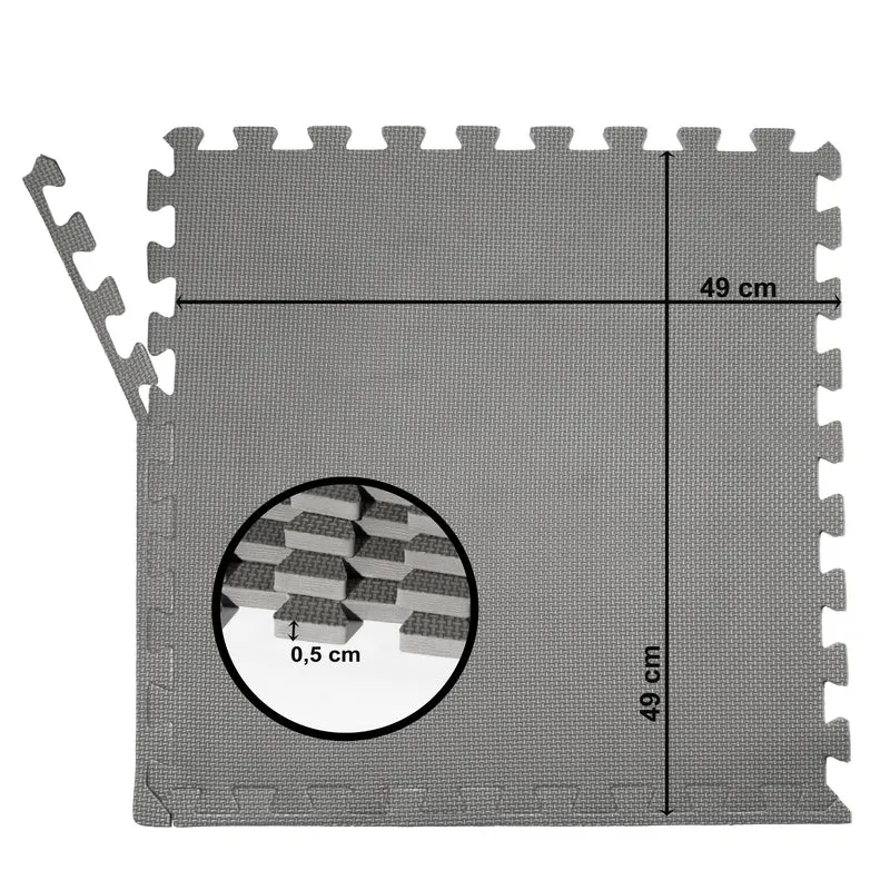 Bodenmatte Grau 50x50x0,5 cm - mit Rand - EVA - Poolmatte Pool Unterlage Fitness Sportmatte