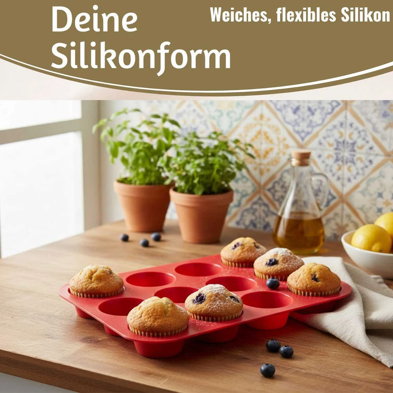 Silikon Muffinform 33x25cm für 12 Muffins Backform Muffinblech Cupcake Brownie