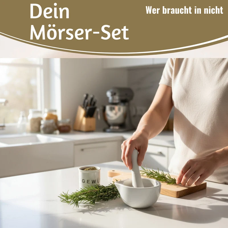 Keramik Mörser Stößel Set Weiß Ø 12cm kleiner Gewürzmörser Zerkleinerer