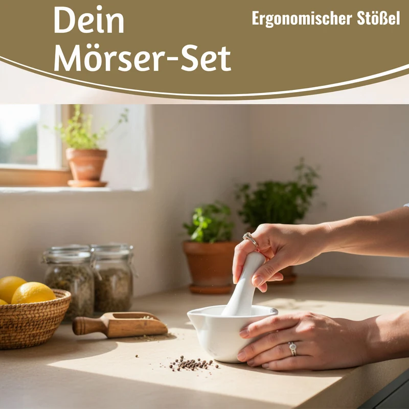 Keramik Mörser Stößel Set Weiß Ø 12cm kleiner Gewürzmörser Zerkleinerer