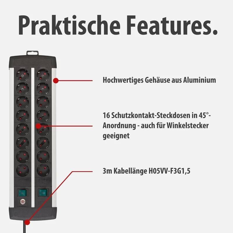 Brennenstuhl Premium-Alu-Line Steckdosenleiste 16-Fach, 3m