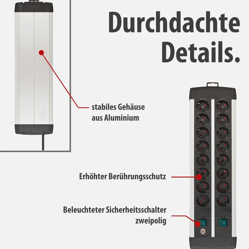 Brennenstuhl Premium-Alu-Line Steckdosenleiste 16-Fach, 3m