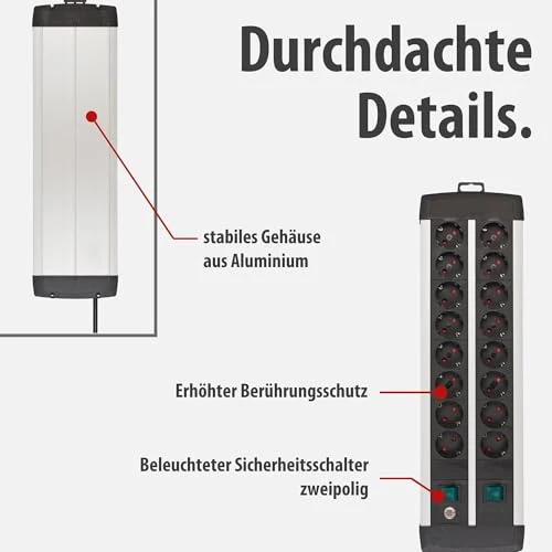 Brennenstuhl Premium-Alu-Line Steckdosenleiste 16-Fach, 3m