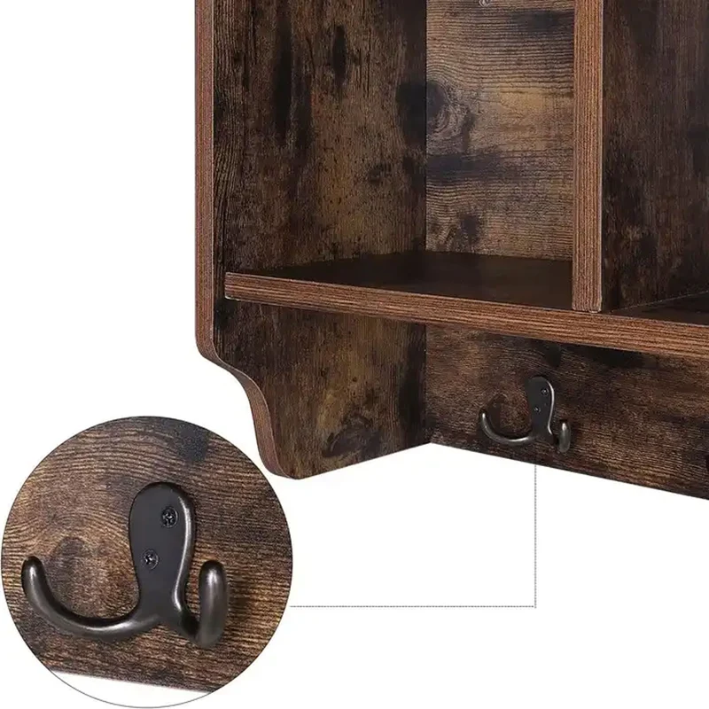 Exkluisve XL Vintage Holz Wandgarderobe 70cm mit Ablage 4-fach Regal Doppelhaken