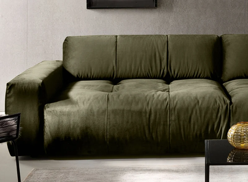 KAWOLA Big Sofa PALACE 3-Sitzer mit Sitztiefenverstellung Velvet oliv