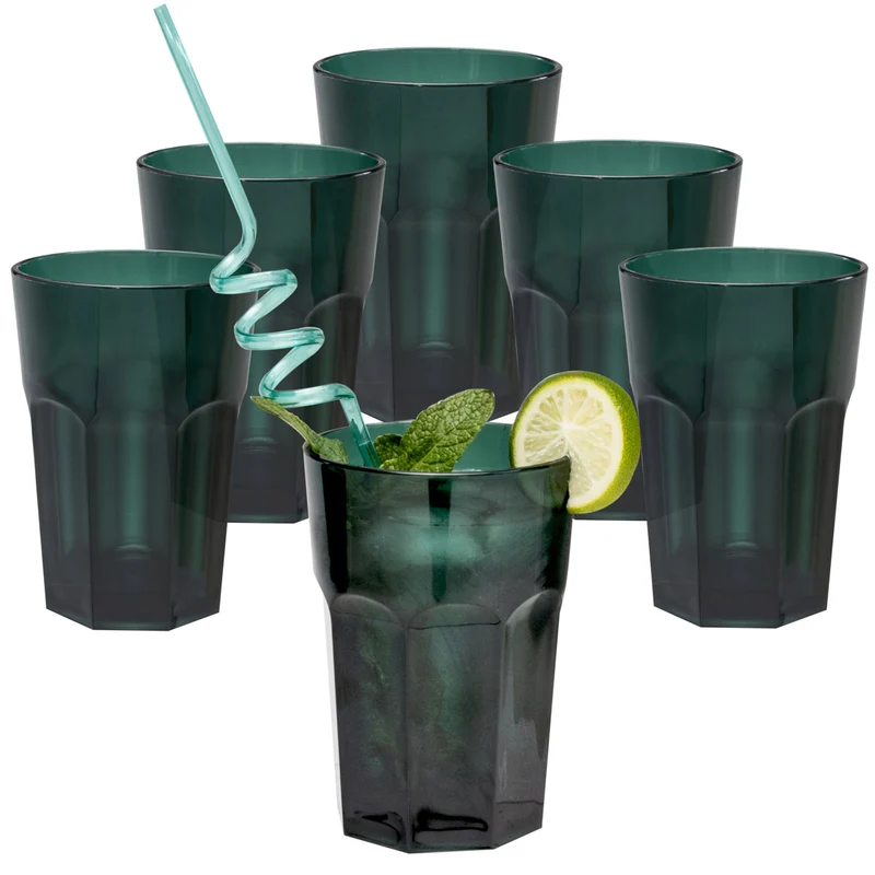 6 x Campingglas aus Acryl 400ml - Trinkglas Acrylglas Wasserglas Kunststoff Camping Garten Echtglasoptik Picknick Becher Kinder Senioren Longdrink Coktail