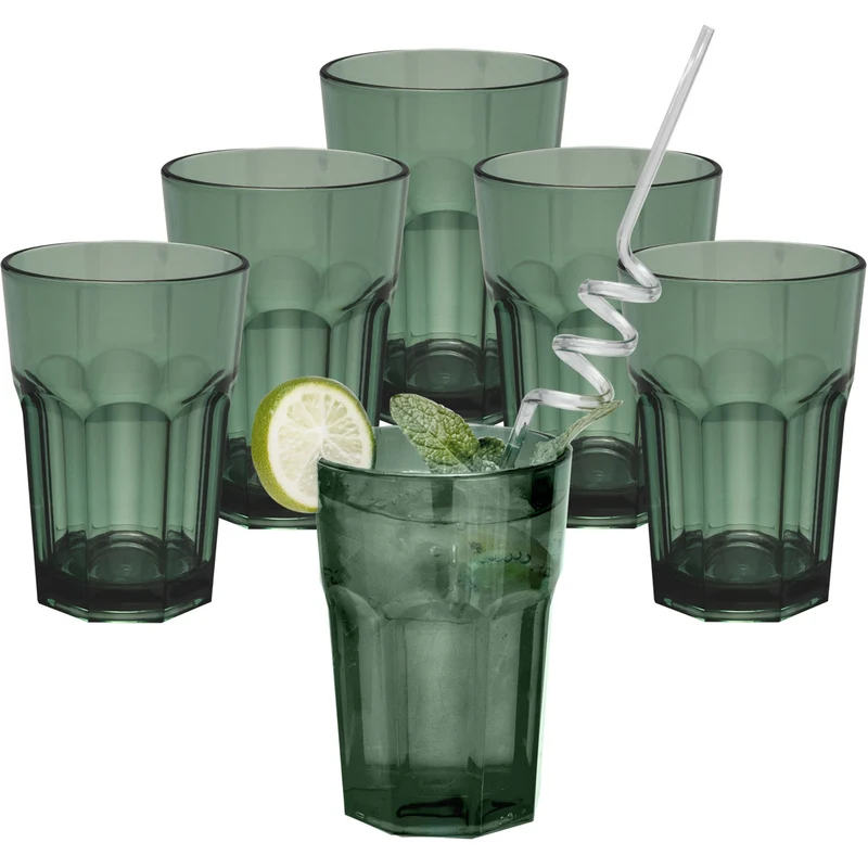 6 x Campingglas aus Acryl 400ml - Trinkglas Acrylglas Wasserglas Kunststoff Camping Garten Echtglasoptik Picknick Becher Kinder Senioren Longdrink Coktail