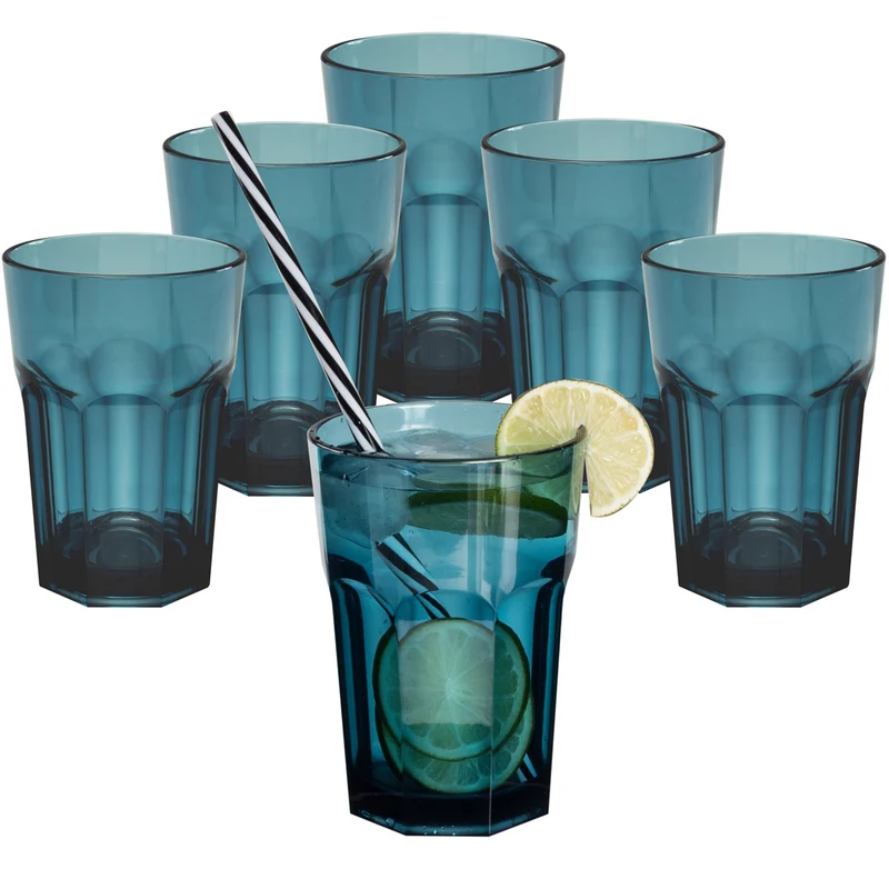 6 x Campingglas aus Acryl 400ml - Trinkglas Acrylglas Wasserglas Kunststoff Camping Garten Echtglasoptik Picknick Becher Kinder Senioren Longdrink Coktail