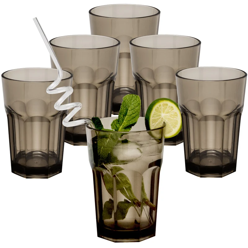 6 x Campingglas aus Acryl 400ml - Trinkglas Acrylglas Wasserglas Kunststoff Camping Garten Echtglasoptik Picknick Becher Kinder Senioren Longdrink Coktail