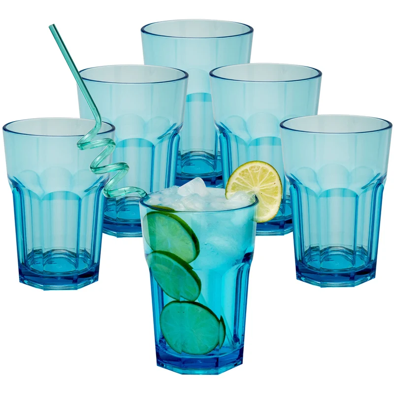 6 x Campingglas aus Acryl 400ml - Trinkglas Acrylglas Wasserglas Kunststoff Camping Garten Echtglasoptik Picknick Becher Kinder Senioren Longdrink Coktail