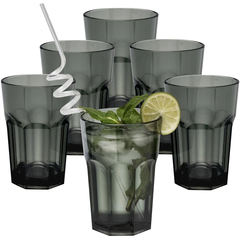 6 x Campingglas aus Acryl 400ml - Trinkglas Acrylglas Wasserglas Kunststoff Camping Garten Echtglasoptik Picknick Becher Kinder Senioren Longdrink Coktail