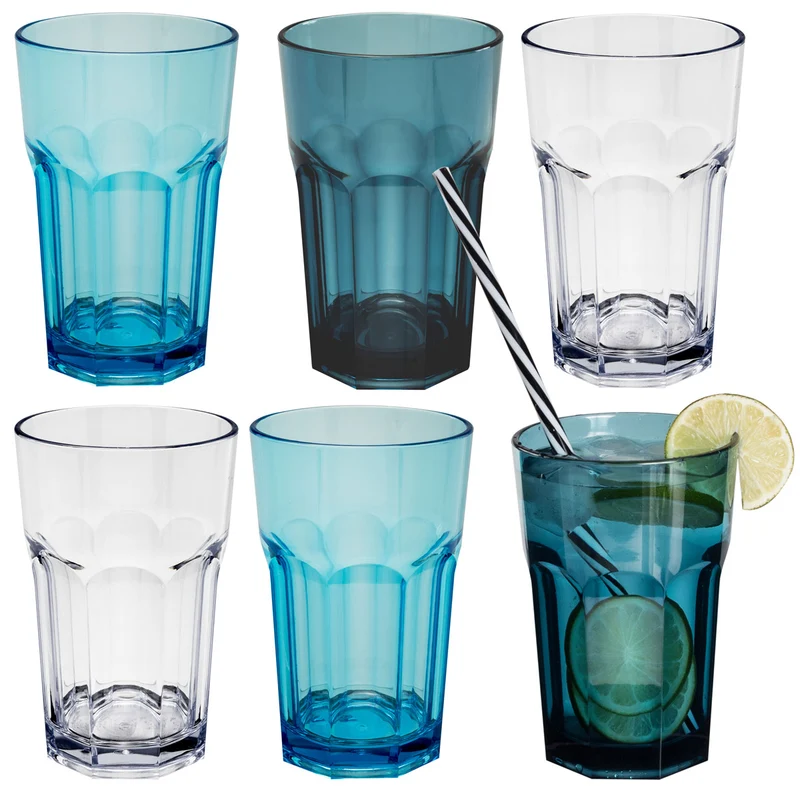 6 x Campingglas aus Acryl 400ml - Trinkglas Acrylglas Wasserglas Kunststoff Camping Garten Echtglasoptik Picknick Becher Kinder Senioren Longdrink Coktail