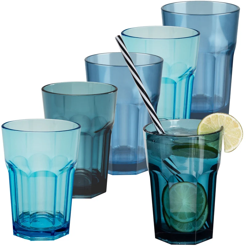 6 x Campingglas aus Acryl 400ml - Trinkglas Acrylglas Wasserglas Kunststoff Camping Garten Echtglasoptik Picknick Becher Kinder Senioren Longdrink Coktail