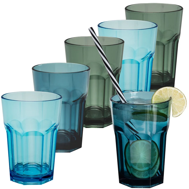 6 x Campingglas aus Acryl 400ml - Trinkglas Acrylglas Wasserglas Kunststoff Camping Garten Echtglasoptik Picknick Becher Kinder Senioren Longdrink Coktail