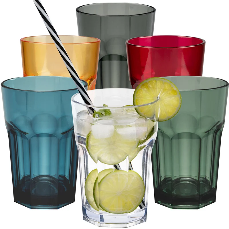 6 x Campingglas aus Acryl 400ml - Trinkglas Acrylglas Wasserglas Kunststoff Camping Garten Echtglasoptik Picknick Becher Kinder Senioren Longdrink Coktail