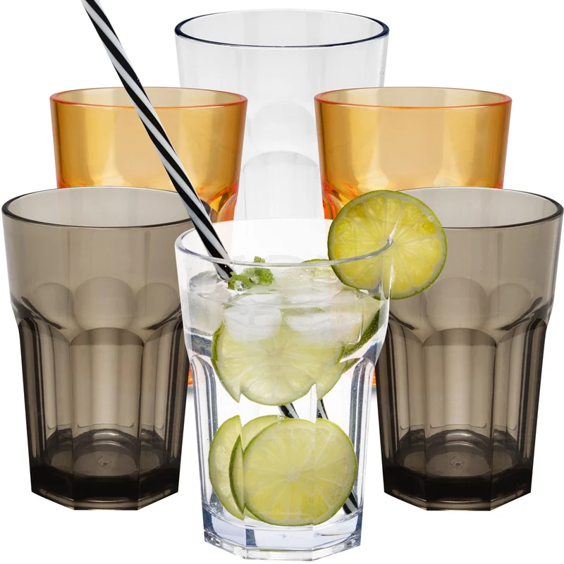 6 x Campingglas aus Acryl 400ml - Trinkglas Acrylglas Wasserglas Kunststoff Camping Garten Echtglasoptik Picknick Becher Kinder Senioren Longdrink Coktail