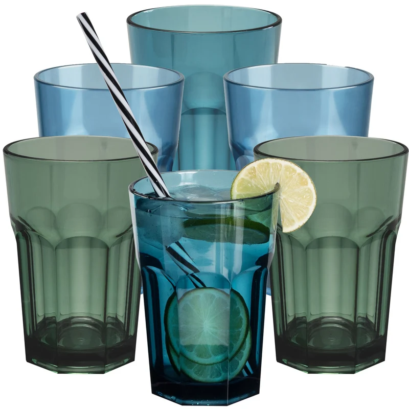 6 x Campingglas aus Acryl 400ml - Trinkglas Acrylglas Wasserglas Kunststoff Camping Garten Echtglasoptik Picknick Becher Kinder Senioren Longdrink Coktail