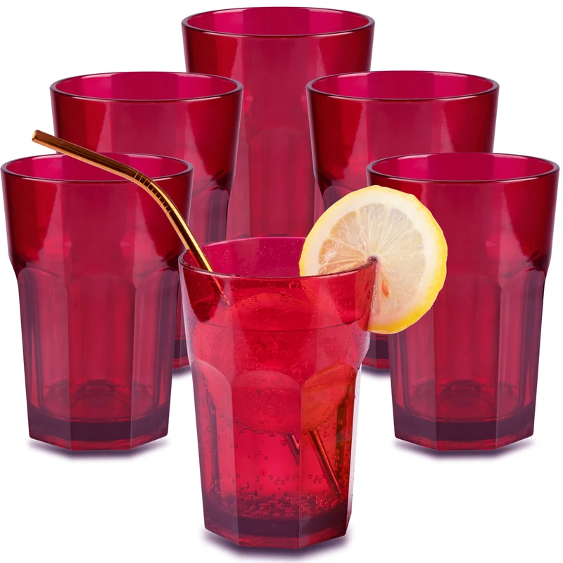 6 x Campingglas aus Acryl 400ml - Trinkglas Acrylglas Wasserglas Kunststoff Camping Garten Echtglasoptik Picknick Becher Kinder Senioren Longdrink Coktail