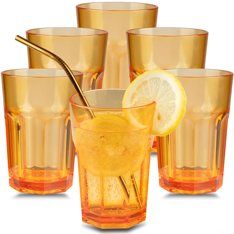 6 x Campingglas aus Acryl 400ml - Trinkglas Acrylglas Wasserglas Kunststoff Camping Garten Echtglasoptik Picknick Becher Kinder Senioren Longdrink Coktail