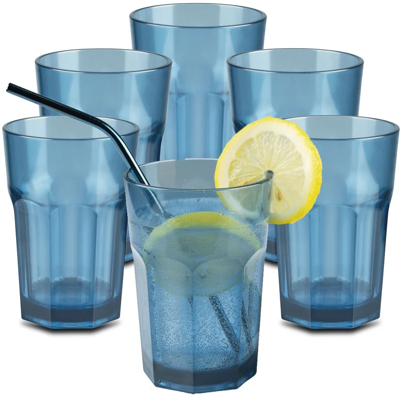 6 x Campingglas aus Acryl 400ml - Trinkglas Acrylglas Wasserglas Kunststoff Camping Garten Echtglasoptik Picknick Becher Kinder Senioren Longdrink Coktail