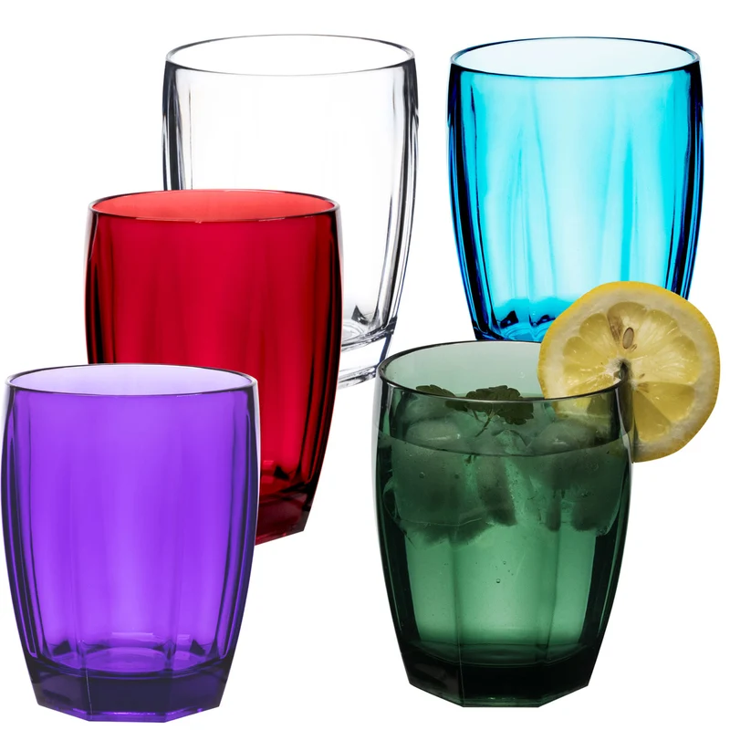 6x Campingglas aus Acryl 320ml bunt - Trinkglas Acrylglas Wasserglas Kunststoff Camping Garten Echtglasoptik Picknick Becher Kinder Senioren Longdrink Coktail