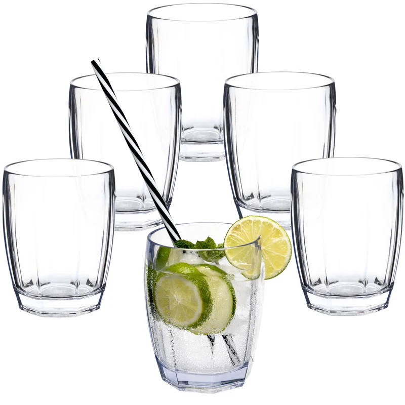 6x Campingglas aus Acryl 320ml bunt - Trinkglas Acrylglas Wasserglas Kunststoff Camping Garten Echtglasoptik Picknick Becher Kinder Senioren Longdrink Coktail