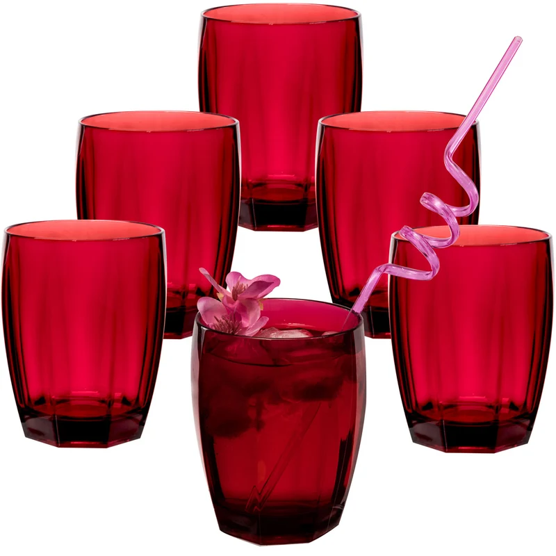 6x Campingglas aus Acryl 320ml bunt - Trinkglas Acrylglas Wasserglas Kunststoff Camping Garten Echtglasoptik Picknick Becher Kinder Senioren Longdrink Coktail