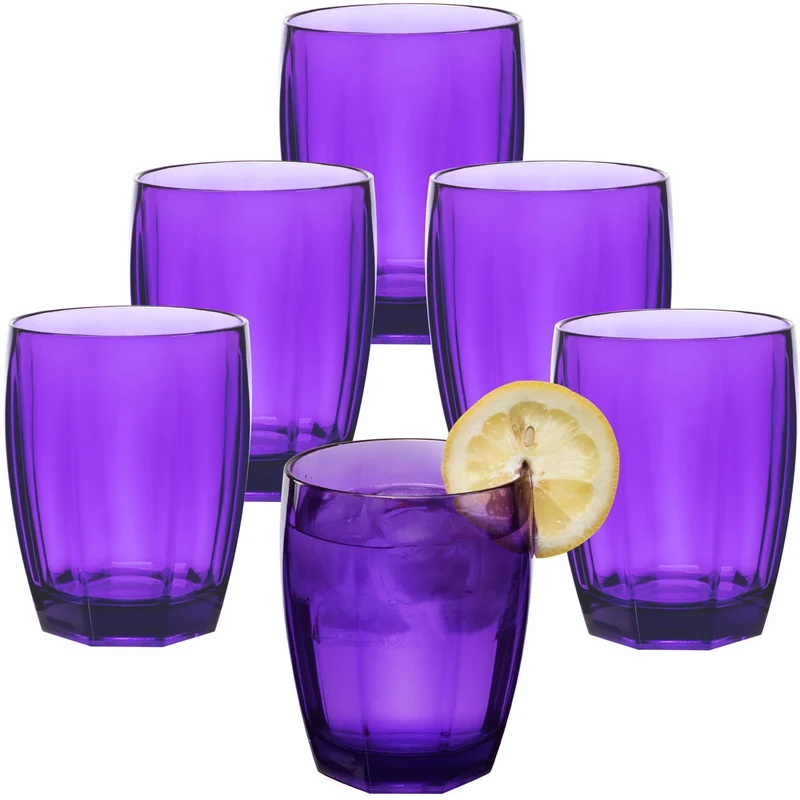 6x Campingglas aus Acryl 320ml bunt - Trinkglas Acrylglas Wasserglas Kunststoff Camping Garten Echtglasoptik Picknick Becher Kinder Senioren Longdrink Coktail