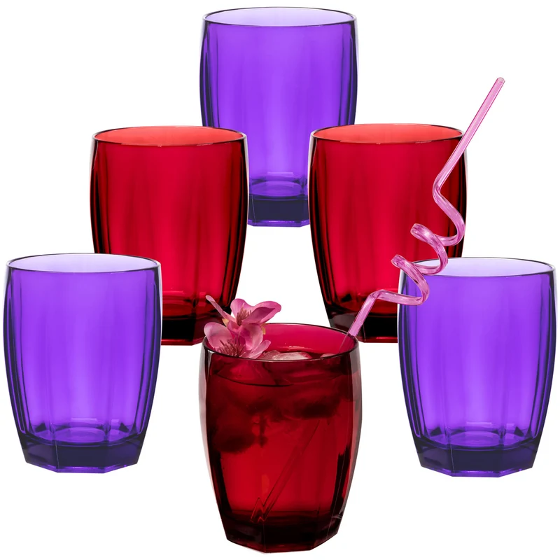 6x Campingglas aus Acryl 320ml bunt - Trinkglas Acrylglas Wasserglas Kunststoff Camping Garten Echtglasoptik Picknick Becher Kinder Senioren Longdrink Coktail