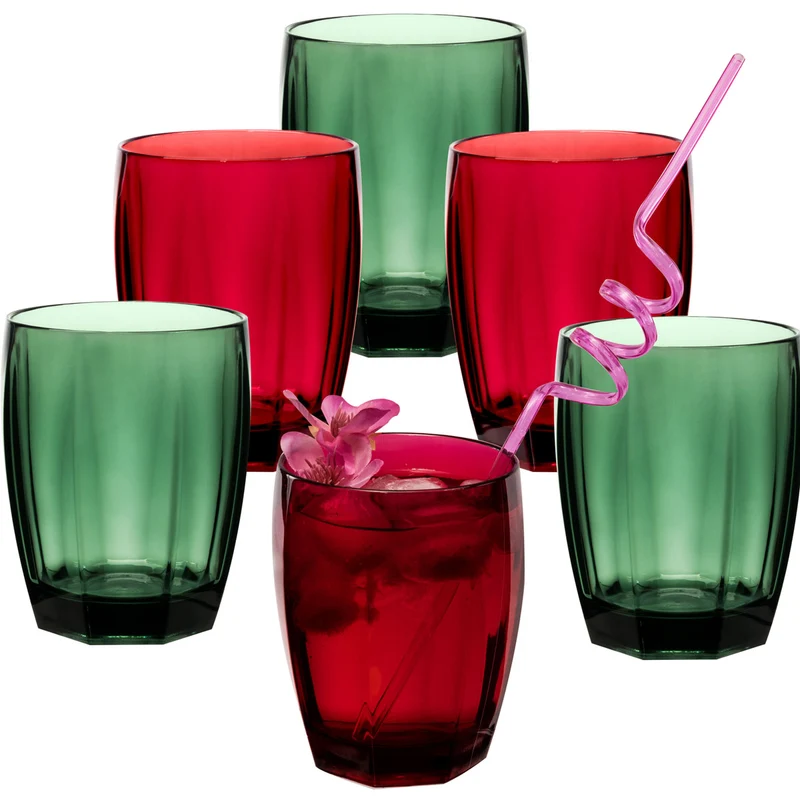 6x Campingglas aus Acryl 320ml bunt - Trinkglas Acrylglas Wasserglas Kunststoff Camping Garten Echtglasoptik Picknick Becher Kinder Senioren Longdrink Coktail