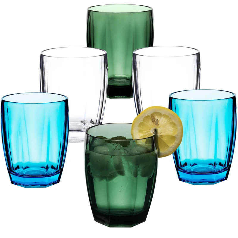 6x Campingglas aus Acryl 320ml bunt - Trinkglas Acrylglas Wasserglas Kunststoff Camping Garten Echtglasoptik Picknick Becher Kinder Senioren Longdrink Coktail