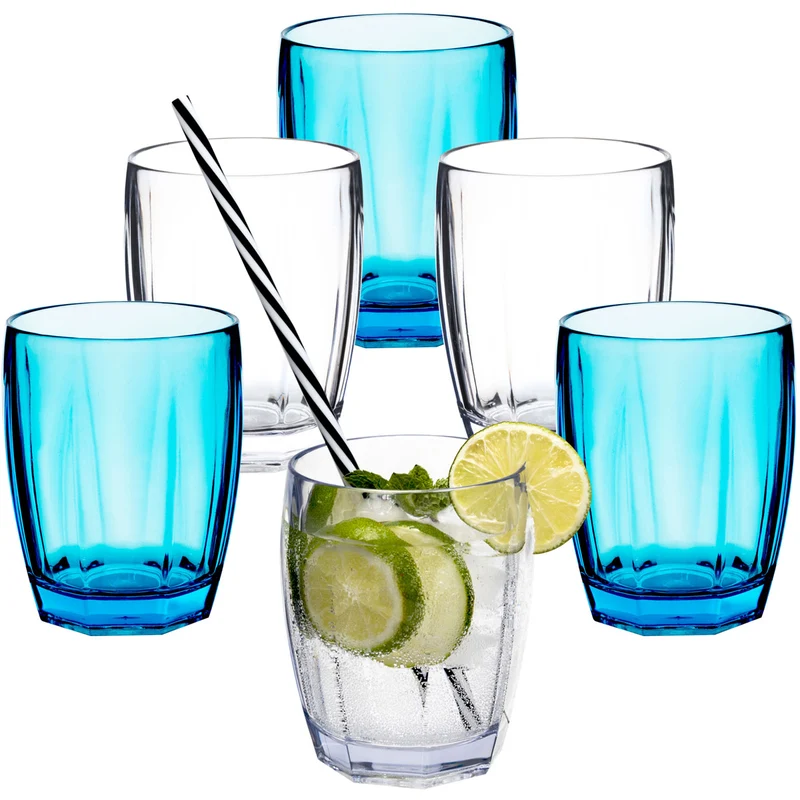6x Campingglas aus Acryl 320ml bunt - Trinkglas Acrylglas Wasserglas Kunststoff Camping Garten Echtglasoptik Picknick Becher Kinder Senioren Longdrink Coktail
