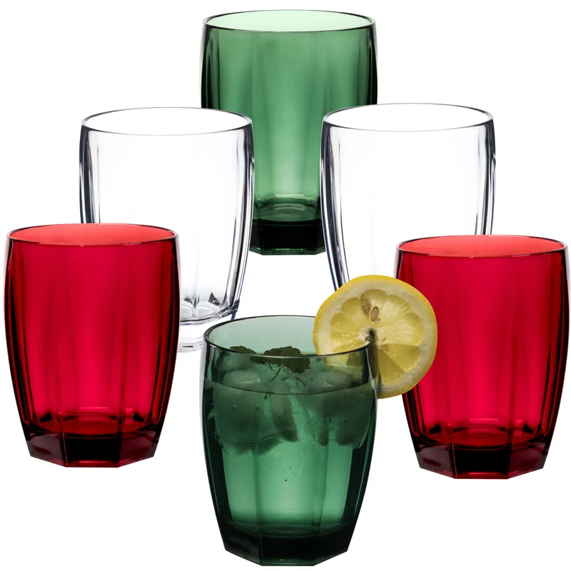 6x Campingglas aus Acryl 320ml bunt - Trinkglas Acrylglas Wasserglas Kunststoff Camping Garten Echtglasoptik Picknick Becher Kinder Senioren Longdrink Coktail