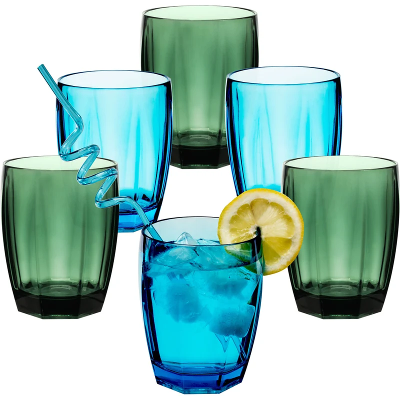 6x Campingglas aus Acryl 320ml bunt - Trinkglas Acrylglas Wasserglas Kunststoff Camping Garten Echtglasoptik Picknick Becher Kinder Senioren Longdrink Coktail